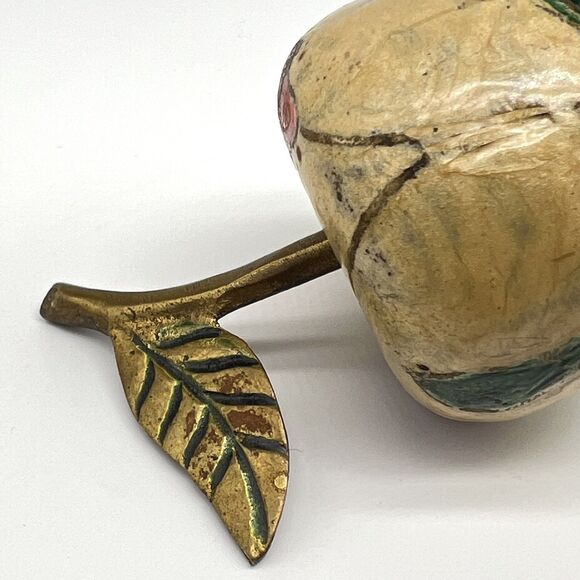 Vintage Solid Brass Hand Painted Dinner Bell Apple 3” Tall w/Stem Teacher Decor - Picture 6 of 9